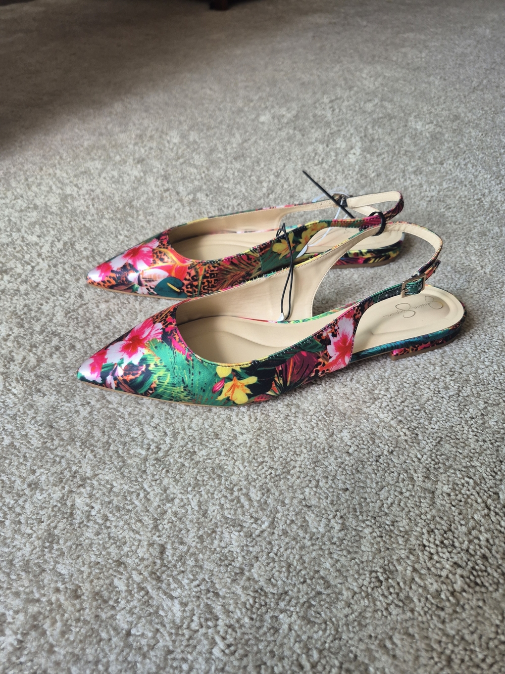 Jessica Simpson Tropical Floral Pointed Slingback Flats - Green/Pink